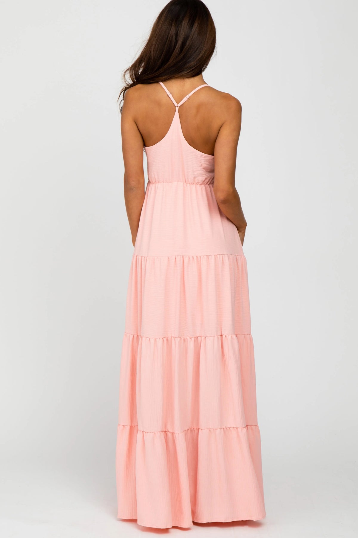 PinkBlush Peach Racerback Tiered Maxi Dress - 