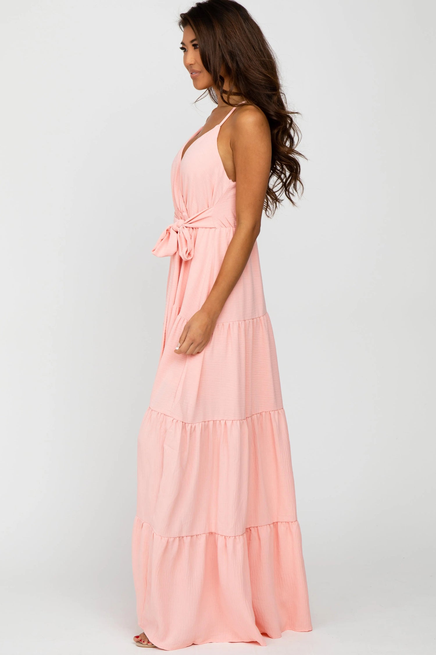 PinkBlush Peach Racerback Tiered Maxi Dress - 