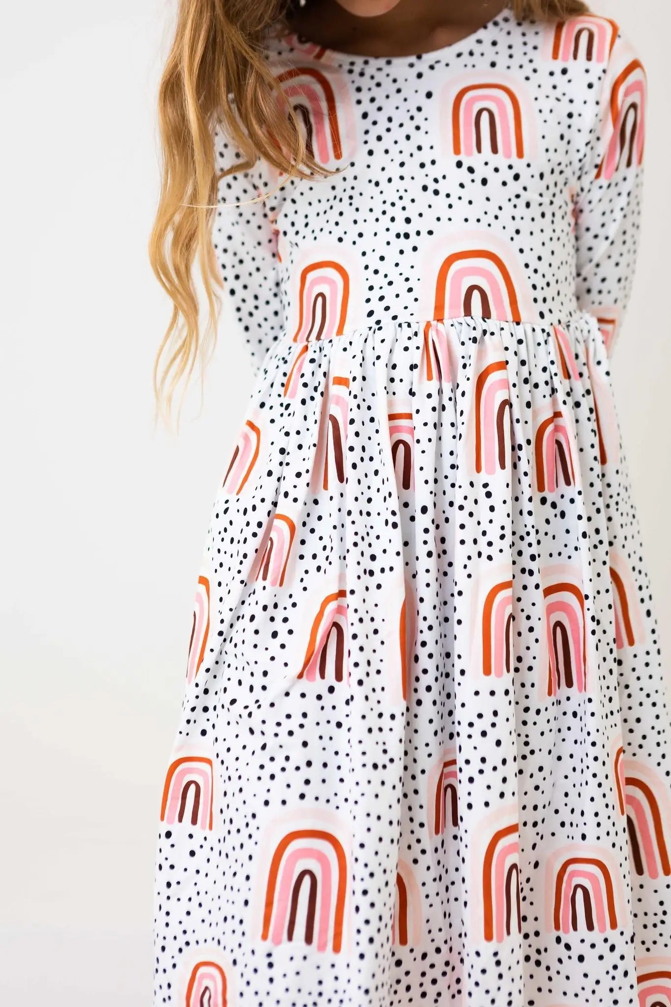 Mila & Rose ® Peach Rainbow 3/4 Sleeve Pocket Twirl Dress - 