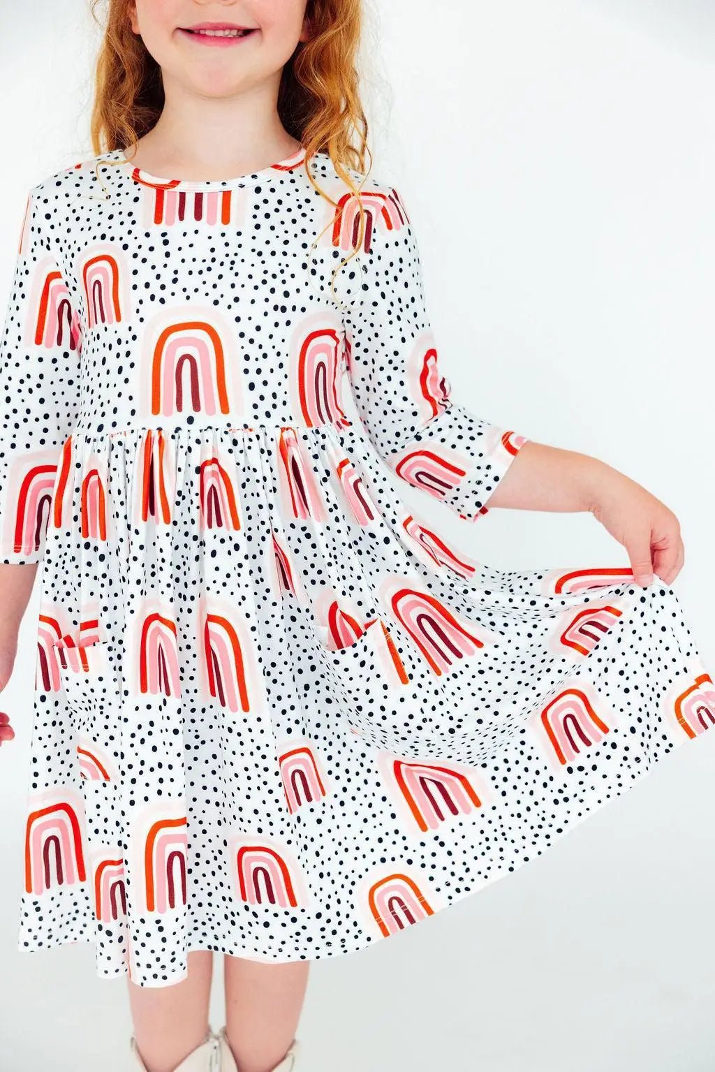 Mila & Rose ® Peach Rainbow 3/4 Sleeve Pocket Twirl Dress - 
