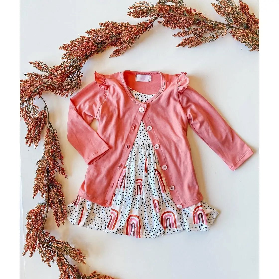 Mila & Rose ® Peach Rainbow 3/4 Sleeve Pocket Twirl Dress - 