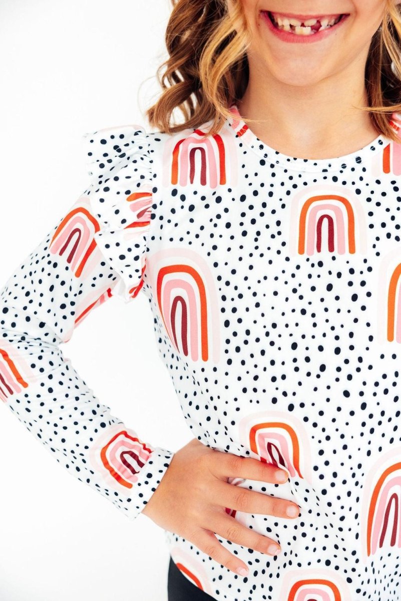 Mila & Rose ® Peach Rainbow L/S Ruffle Tee - 