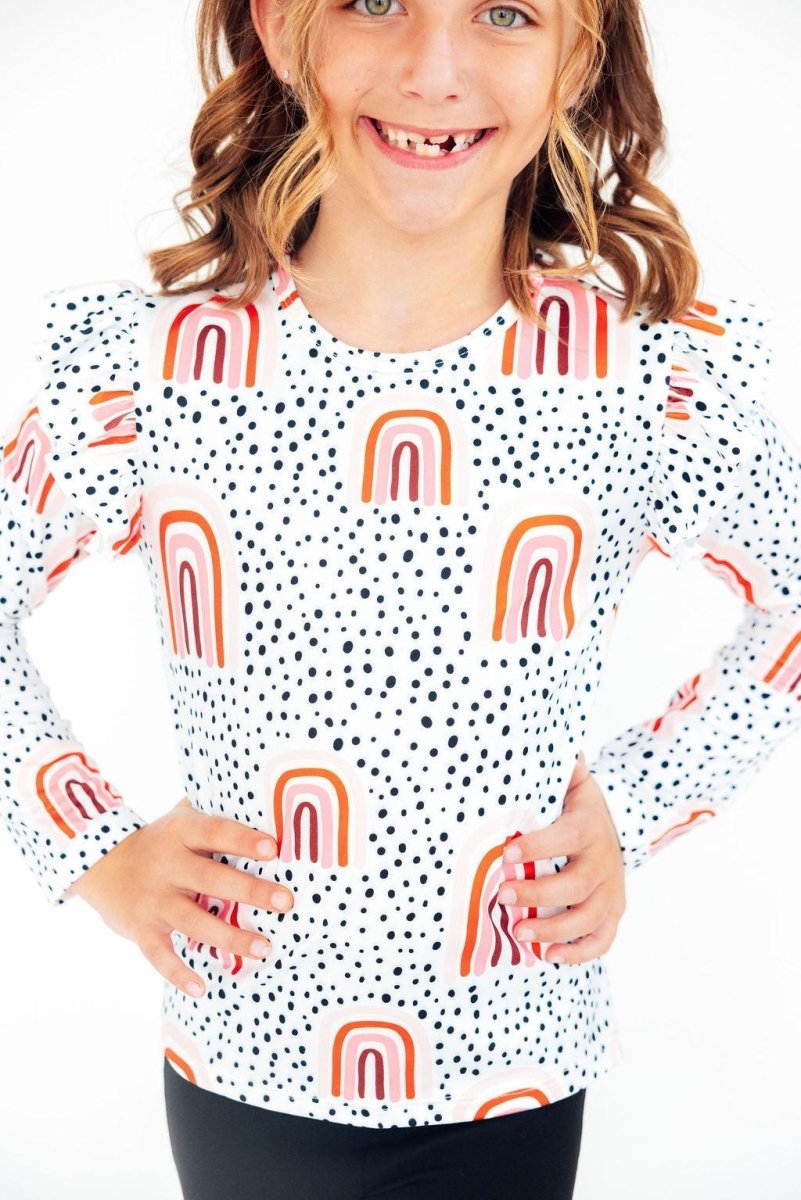 Mila & Rose ® Peach Rainbow L/S Ruffle Tee - 