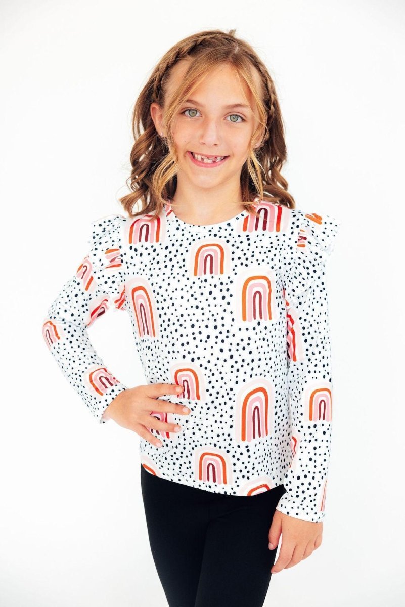 Mila & Rose ® Peach Rainbow L/S Ruffle Tee - 