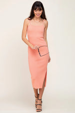 PinkBlush Peach Ribbed Knit Side Slit Midi Dress - 