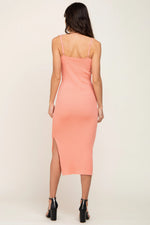 PinkBlush Peach Ribbed Knit Side Slit Midi Dress - 