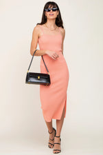 PinkBlush Peach Ribbed Knit Side Slit Midi Dress - 