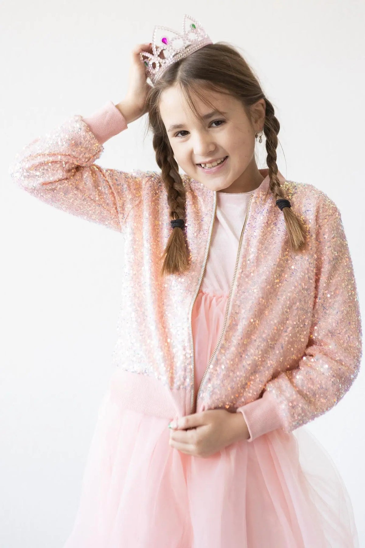 Peach Sequin Jacket - Pink, Facial expression, Smile, Blond, Child model | Everetts Place