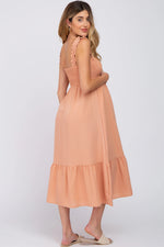 PinkBlush Peach Smocked Maternity Midi Dress - 
