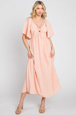 PinkBlush Peach Textured Dot Front Tie Ruffle Sleeve Maternity Midi DressEveretts Place