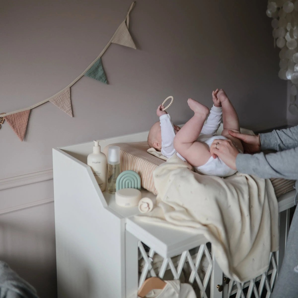 Mushie Pearl Teether Bracelet for Babies Non-Toxic Food-Grade Silicone Easy Grip Soothing Accessory -