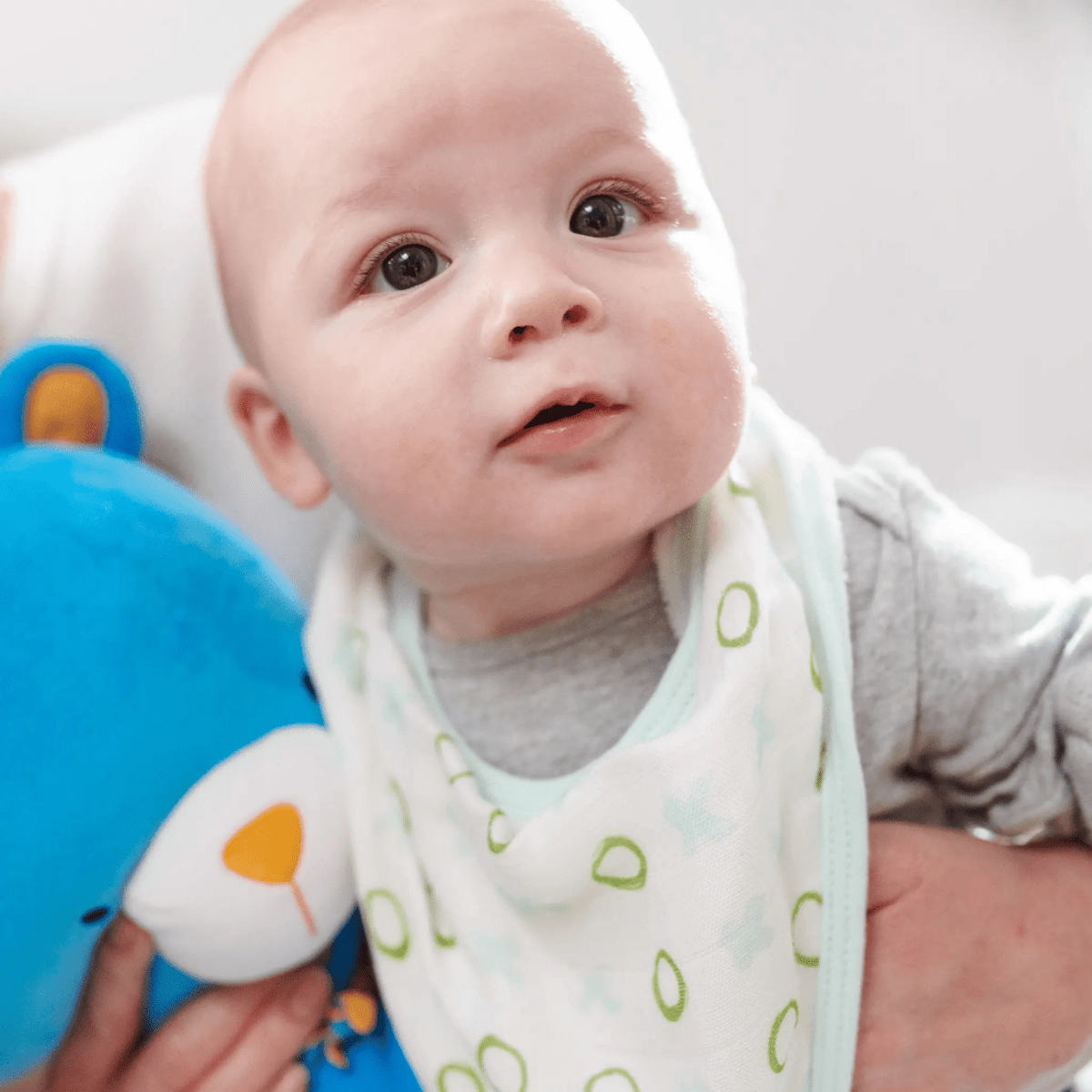 Goosewaddle® | Newborn Baby Blankets Toys Teethers Bibs & More Peas and XO Mint Bib Set with Soft Bamboo Muslin for Infants