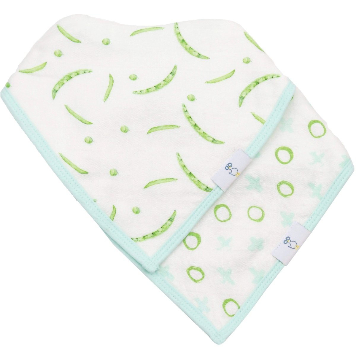 Peas and XO Mint Bib Set with Soft Bamboo Muslin for Infants - Everetts Place