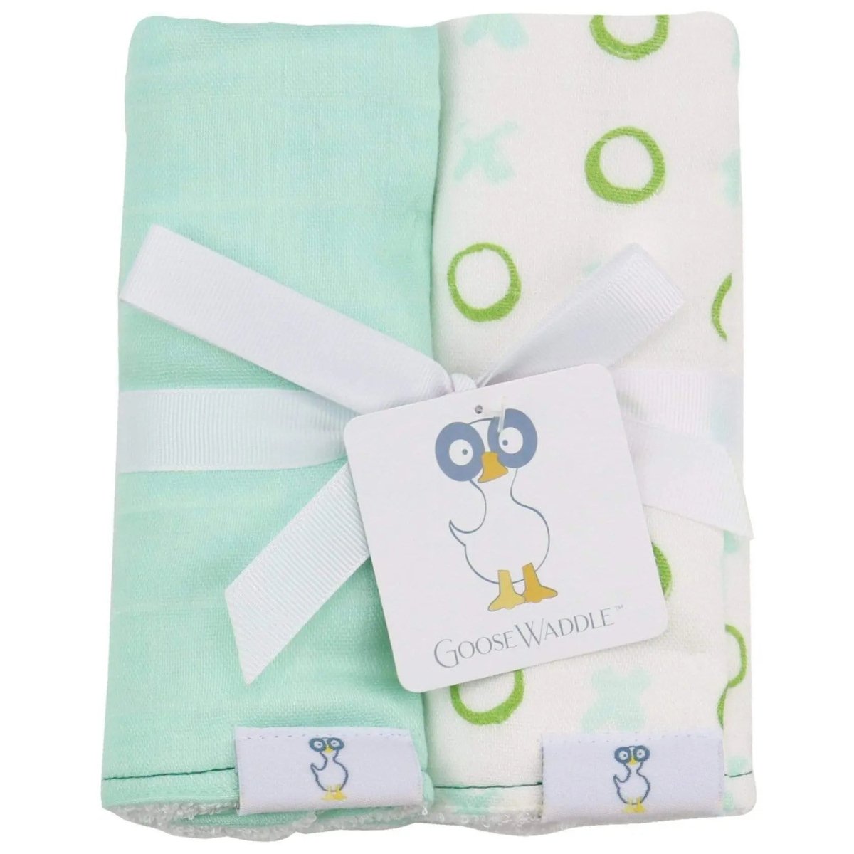 Goosewaddle® | Newborn Baby Blankets Toys Teethers Bibs & More Peas And XO Mint Burp Cloths Set with Soft Muslin
