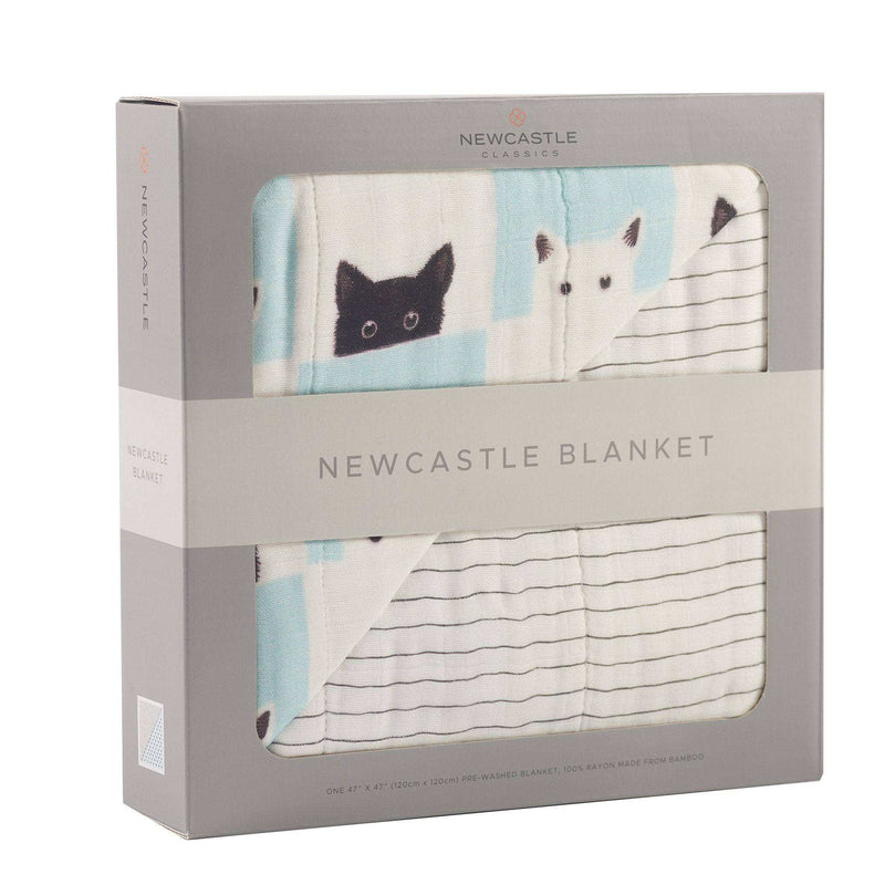 Peek - A - Boo Cats and Pencil Stripe Bamboo Muslin Blanket - Everetts Place: Online Boutique - Kids & Babies