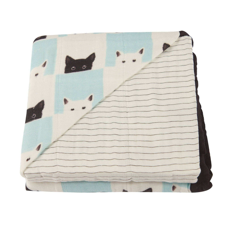 Peek - A - Boo Cats and Pencil Stripe Bamboo Muslin Blanket - Everetts Place: Online Boutique - Kids & Babies