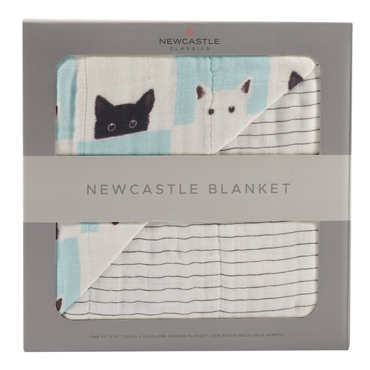 Peek A Boo Cats Pencil Stripe Bamboo Muslin Newcastle Blanket Newcastle Classics