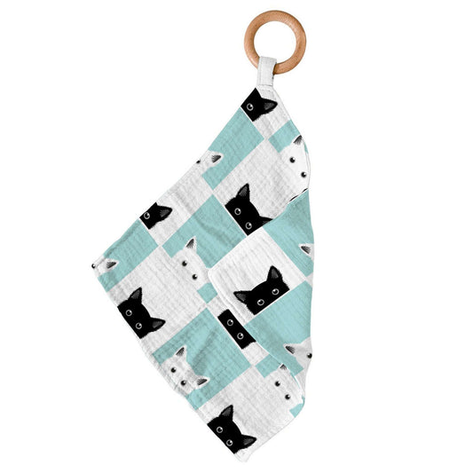 Peek A Boo Cats Bamboo Blankie Teether with Removable Wood Ring Newcastle Classics