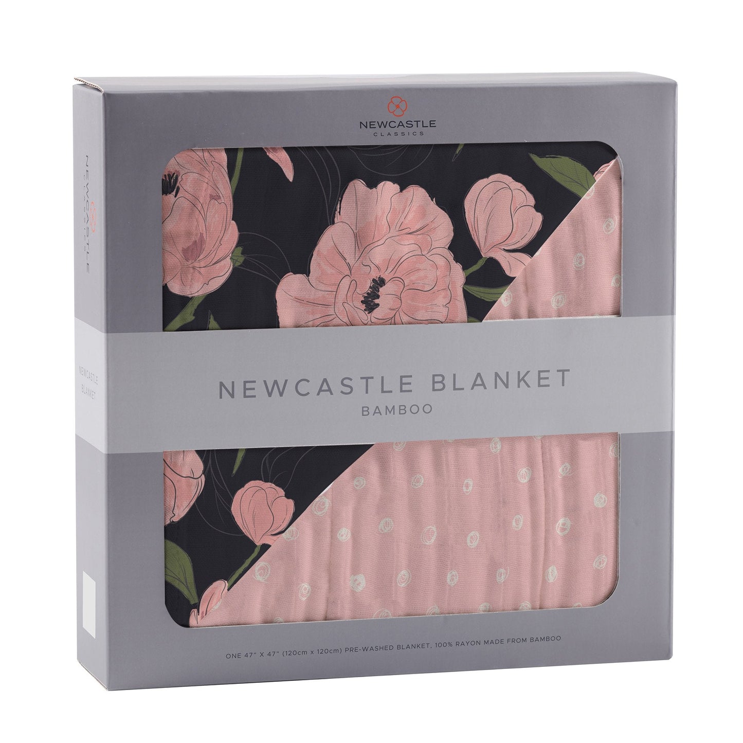 Peonies and Pearl Polka Dot Newcastle Blanket 100 Percent Natural Bamboo Muslin 47 Inch x 47 Inch Cozy Kids Blanket Newcastle Classics