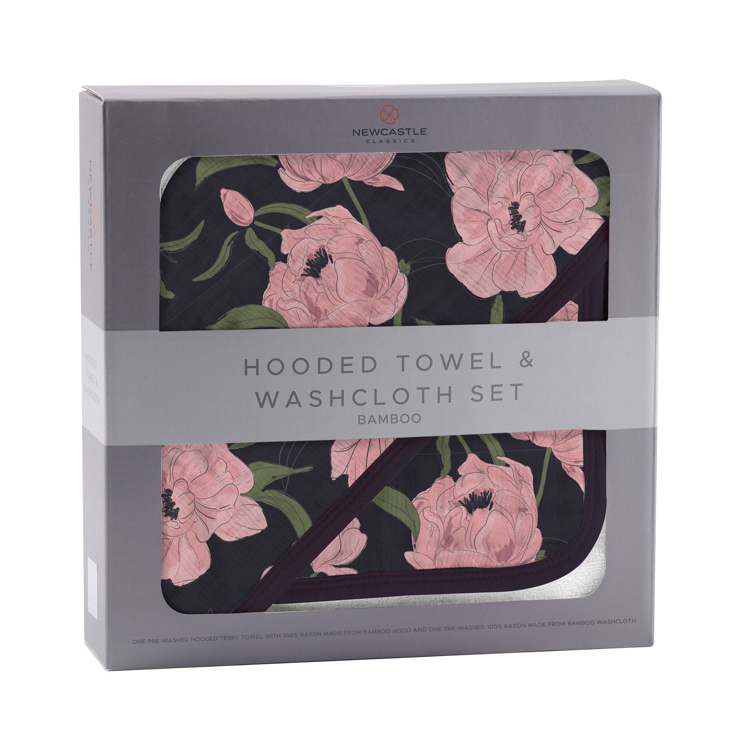 Peonies Hooded Towel And Washcloth Set 100 Percent Natural Bamboo Muslin 35 Inch By 35 Inch Newcastle Classics