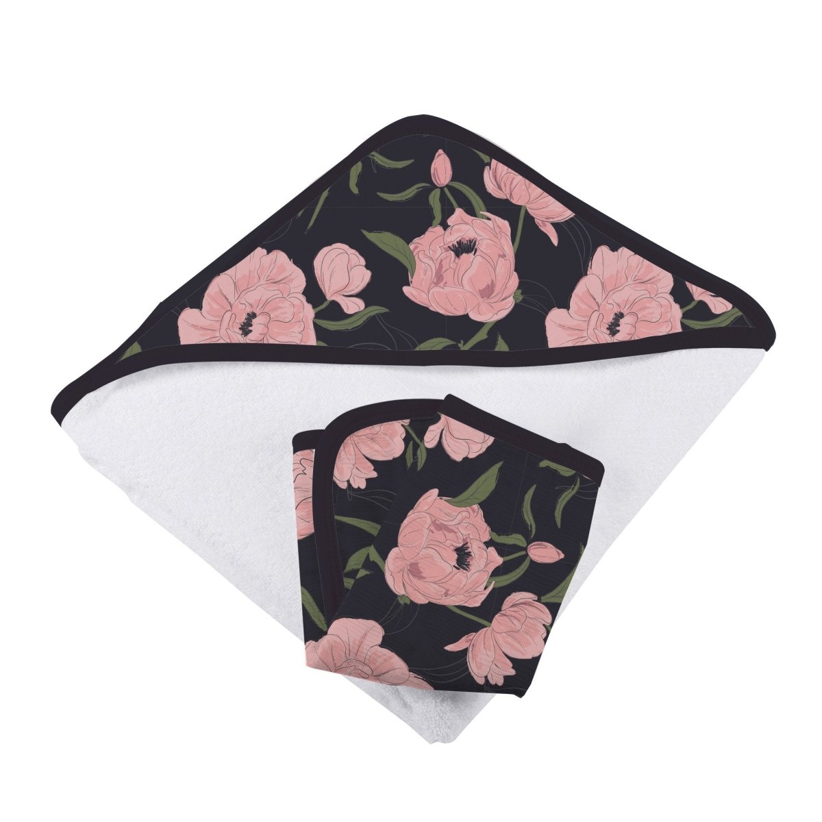 Newcastle Classics Peonies Hooded Towel and Washcloth Set with Natural Bamboo for Babies - 