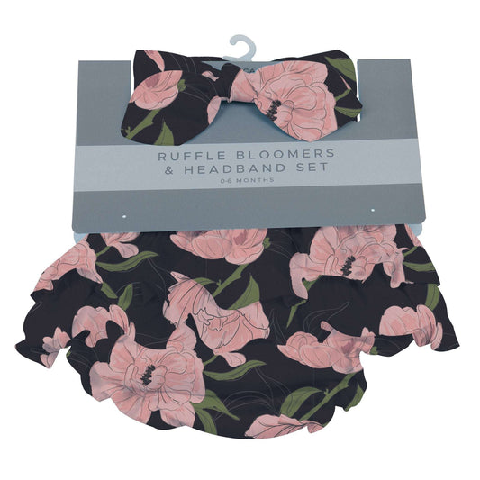 Peonies Ruffle Bloomers and Headband Set for 0 to 12 Months 100 Percent Bamboo Newcastle Classics