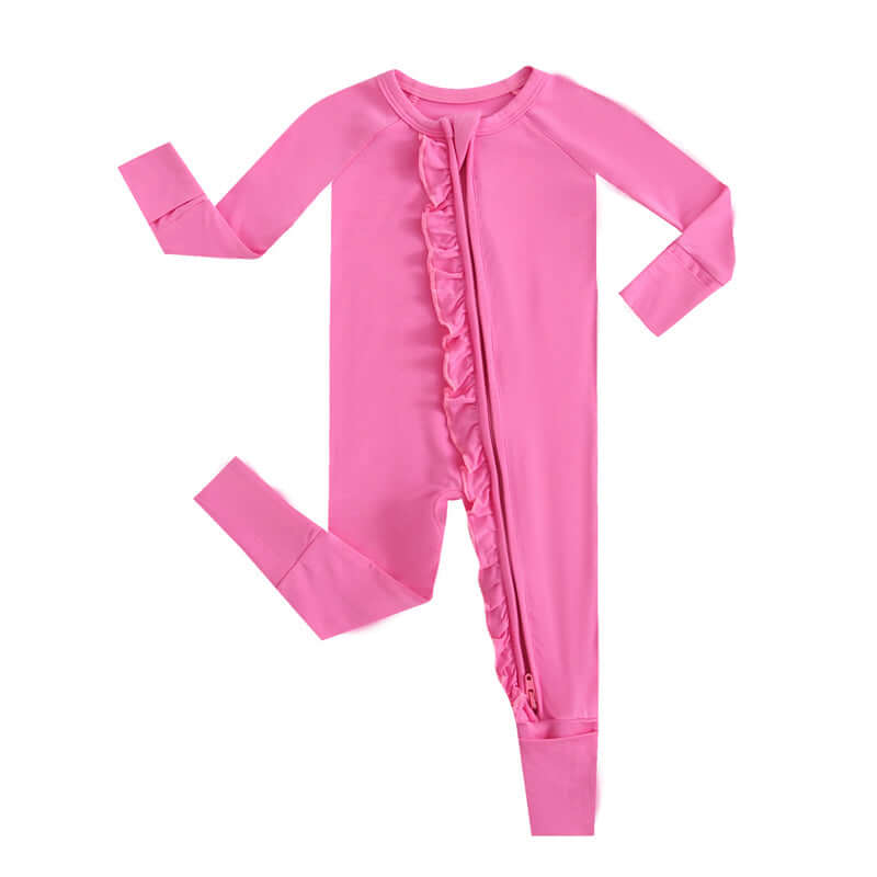 Luxie Charm Perfectly Pink Ruffled Zipper Baby Romper - Everetts Place Boutique - 