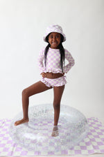 DREAM BIG LITTLE CO PERIWINKLE CHECKERS DREAM RASH GUARD RUFFLE TWO - PIECE SWIM SUITEveretts Place