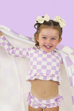 DREAM BIG LITTLE CO PERIWINKLE CHECKERS DREAM RASH GUARD RUFFLE TWO - PIECE SWIM SUITEveretts Place