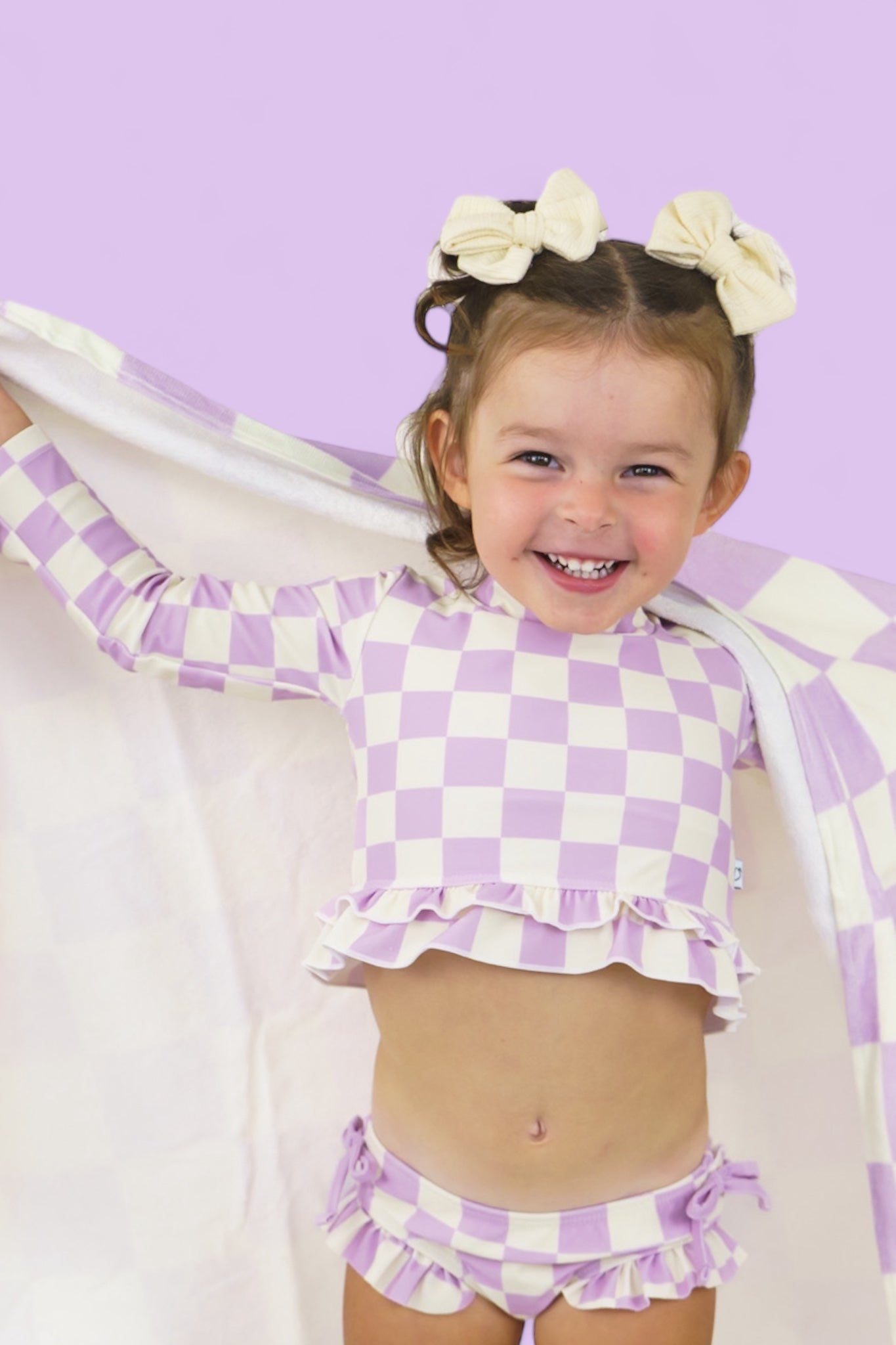 DREAM BIG LITTLE CO PERIWINKLE CHECKERS DREAM RASH GUARD RUFFLE TWO - PIECE SWIM SUITEveretts Place