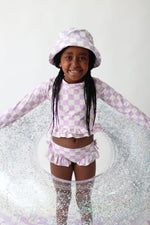 DREAM BIG LITTLE CO PERIWINKLE CHECKERS DREAM RASH GUARD RUFFLE TWO - PIECE SWIM SUITEveretts Place