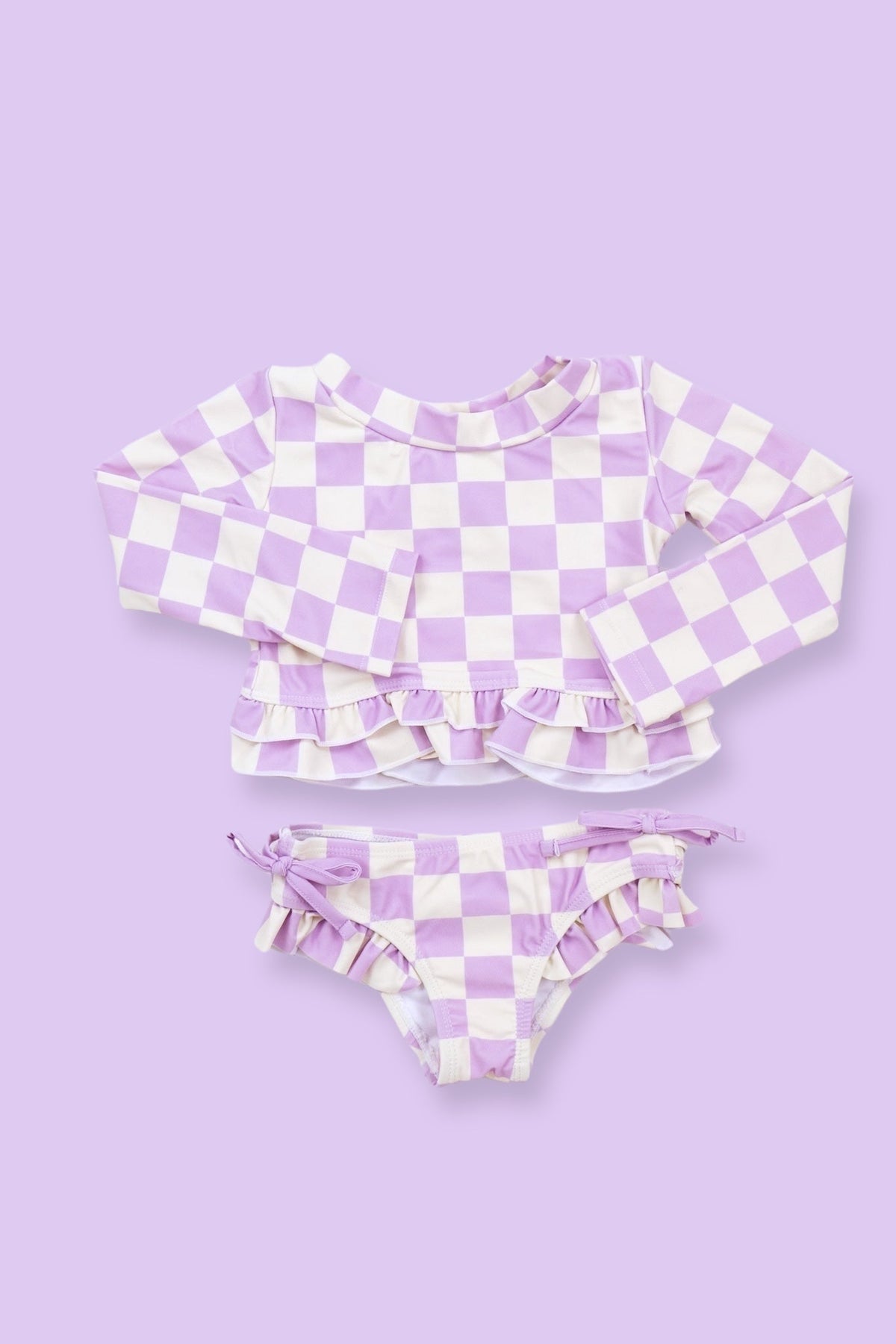 DREAM BIG LITTLE CO PERIWINKLE CHECKERS DREAM RASH GUARD RUFFLE TWO - PIECE SWIM SUITEveretts Place