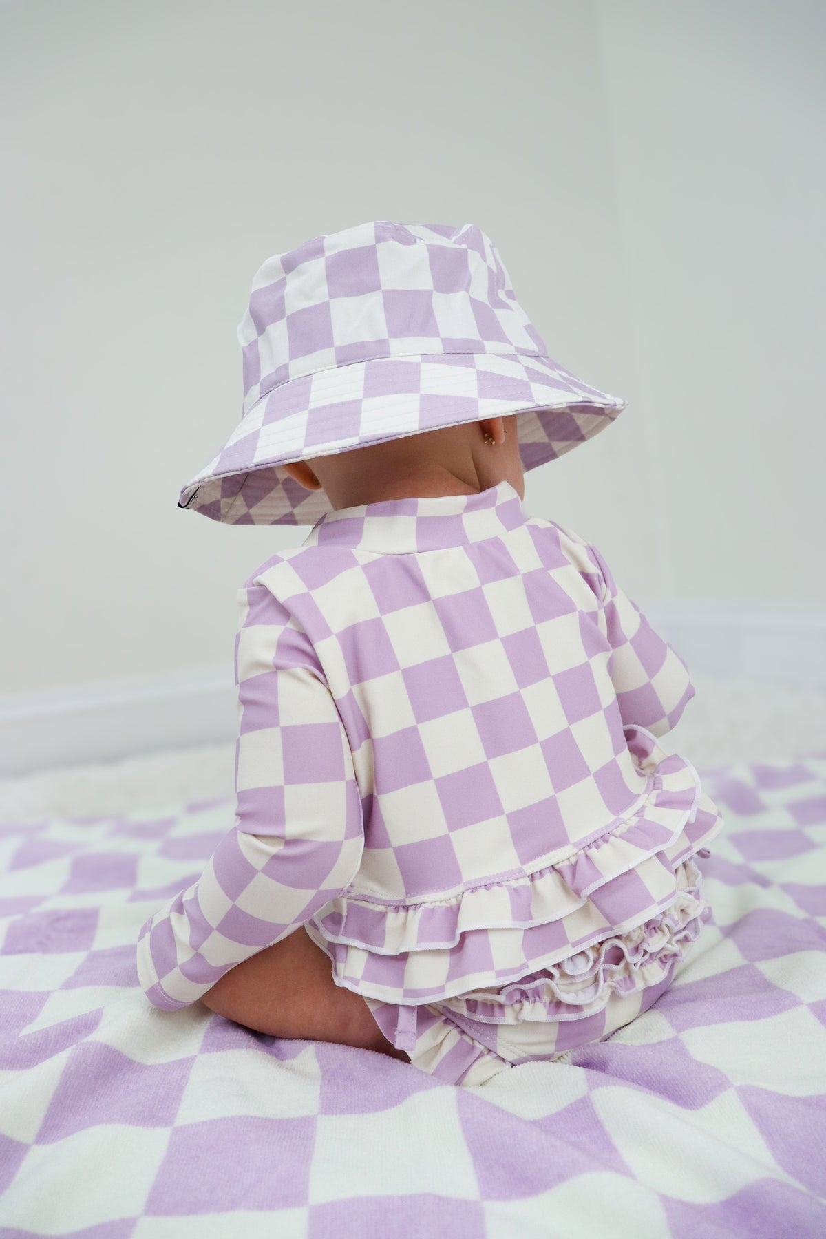 DREAM BIG LITTLE CO PERIWINKLE CHECKERS DREAM RASH GUARD RUFFLE TWO - PIECE SWIM SUITEveretts Place