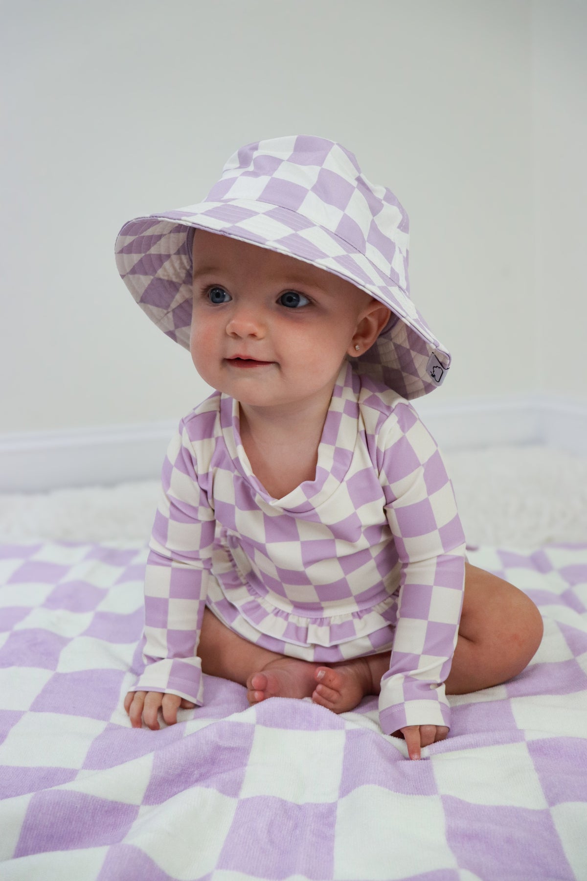 DREAM BIG LITTLE CO PERIWINKLE CHECKERS DREAM RASH GUARD RUFFLE TWO - PIECE SWIM SUITEveretts Place