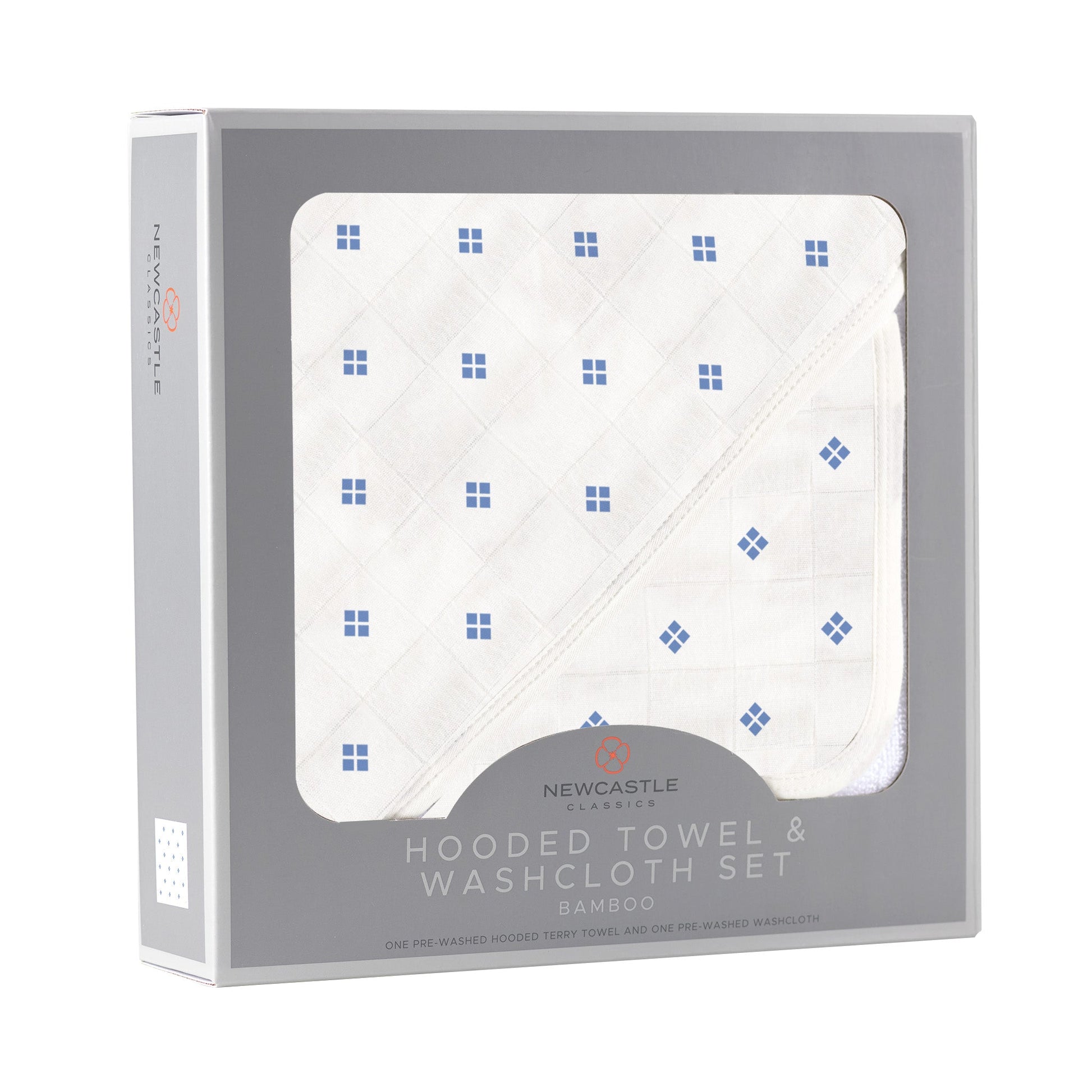 Periwinkle Diamond Polka Dot Bamboo Hooded Towel and Washcloth Set for Kids Newcastle Classics