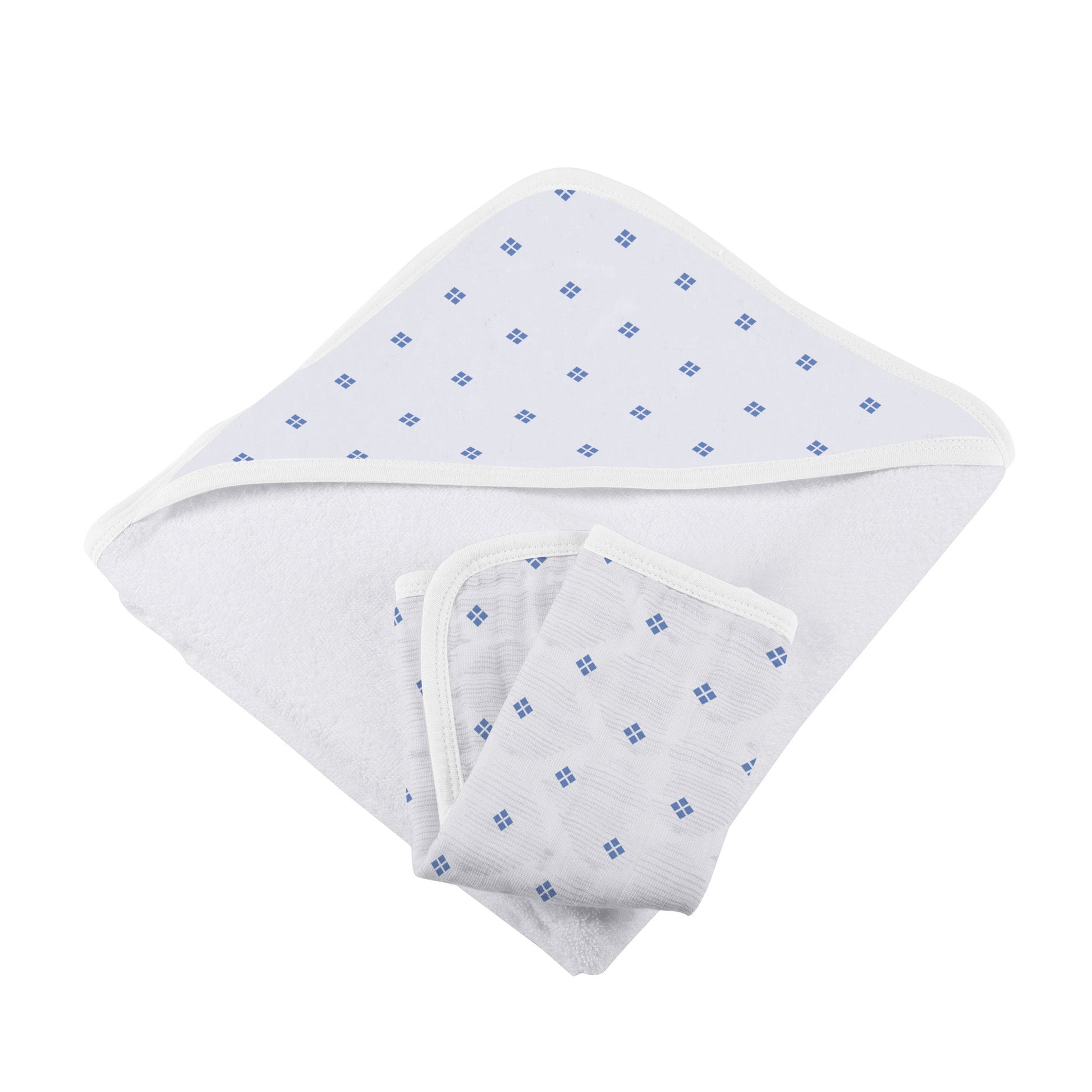 Periwinkle Diamond Polka Dot Bamboo Hooded Towel and Washcloth Set for Kids Newcastle Classics