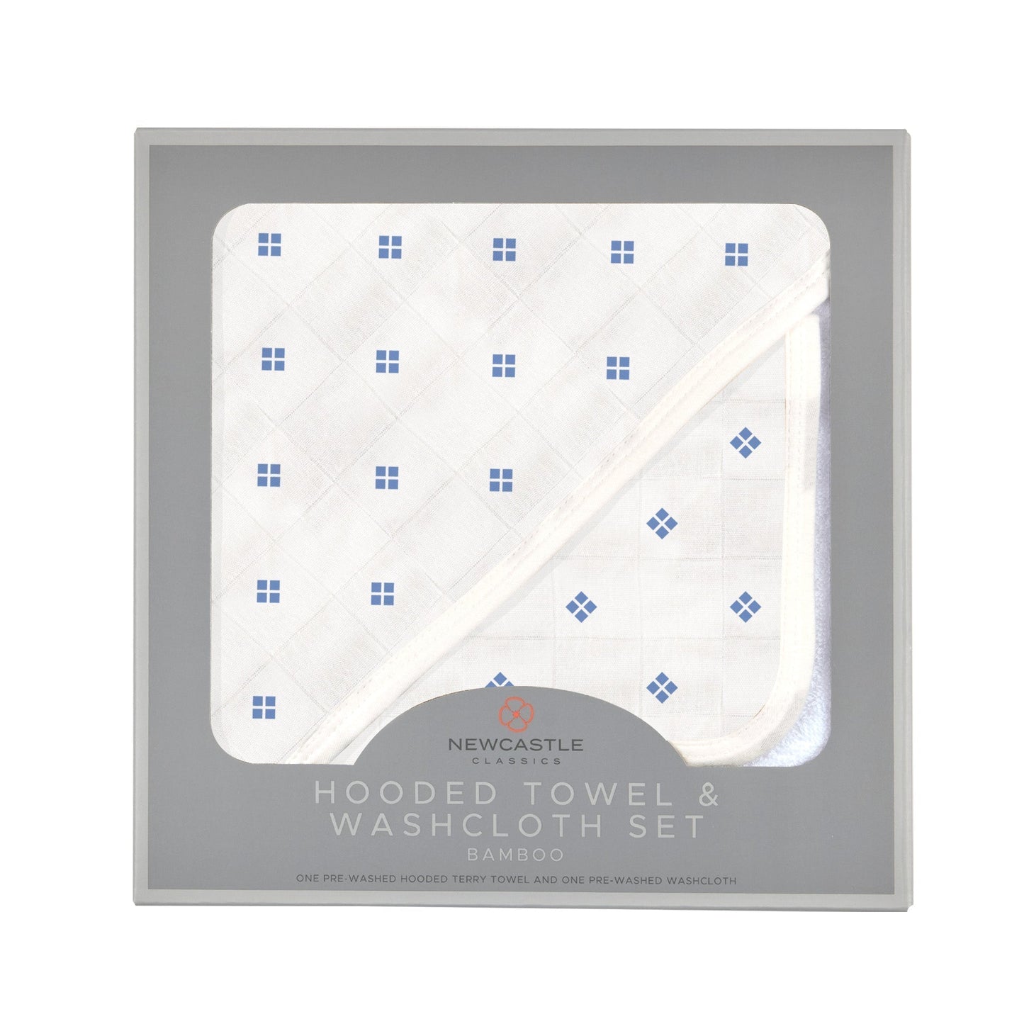 Periwinkle Diamond Polka Dot Bamboo Hooded Towel and Washcloth Set for Kids Newcastle Classics
