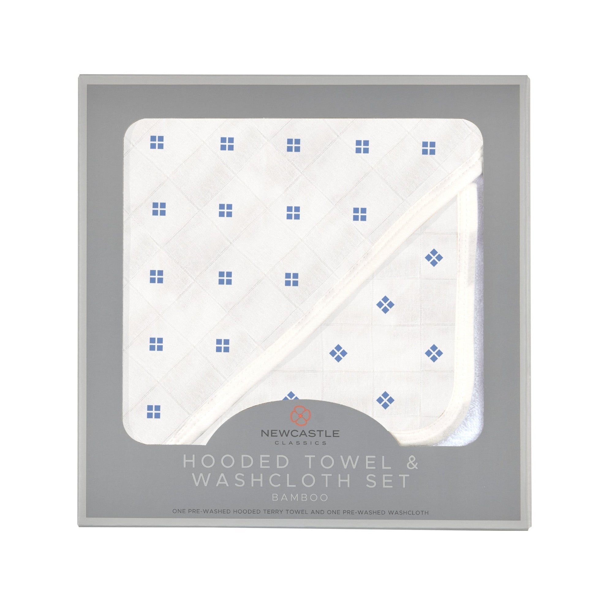 Periwinkle Diamond Polka Dot Bamboo Hooded Towel and Washcloth Set for Kids Newcastle Classics