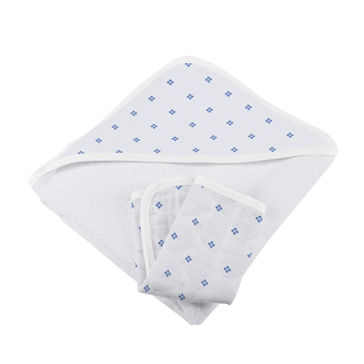 Newcastle Classics Periwinkle Diamond Polka Dot Bamboo Hooded Towel and Washcloth Set - 