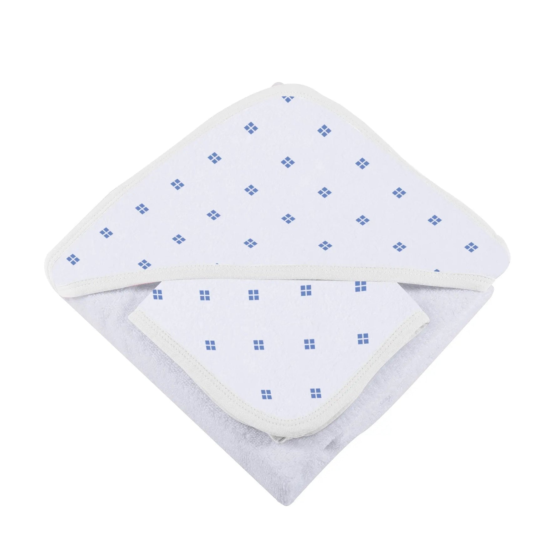 Newcastle Classics Periwinkle Diamond Polka Dot Bamboo Hooded Towel and Washcloth Set - 
