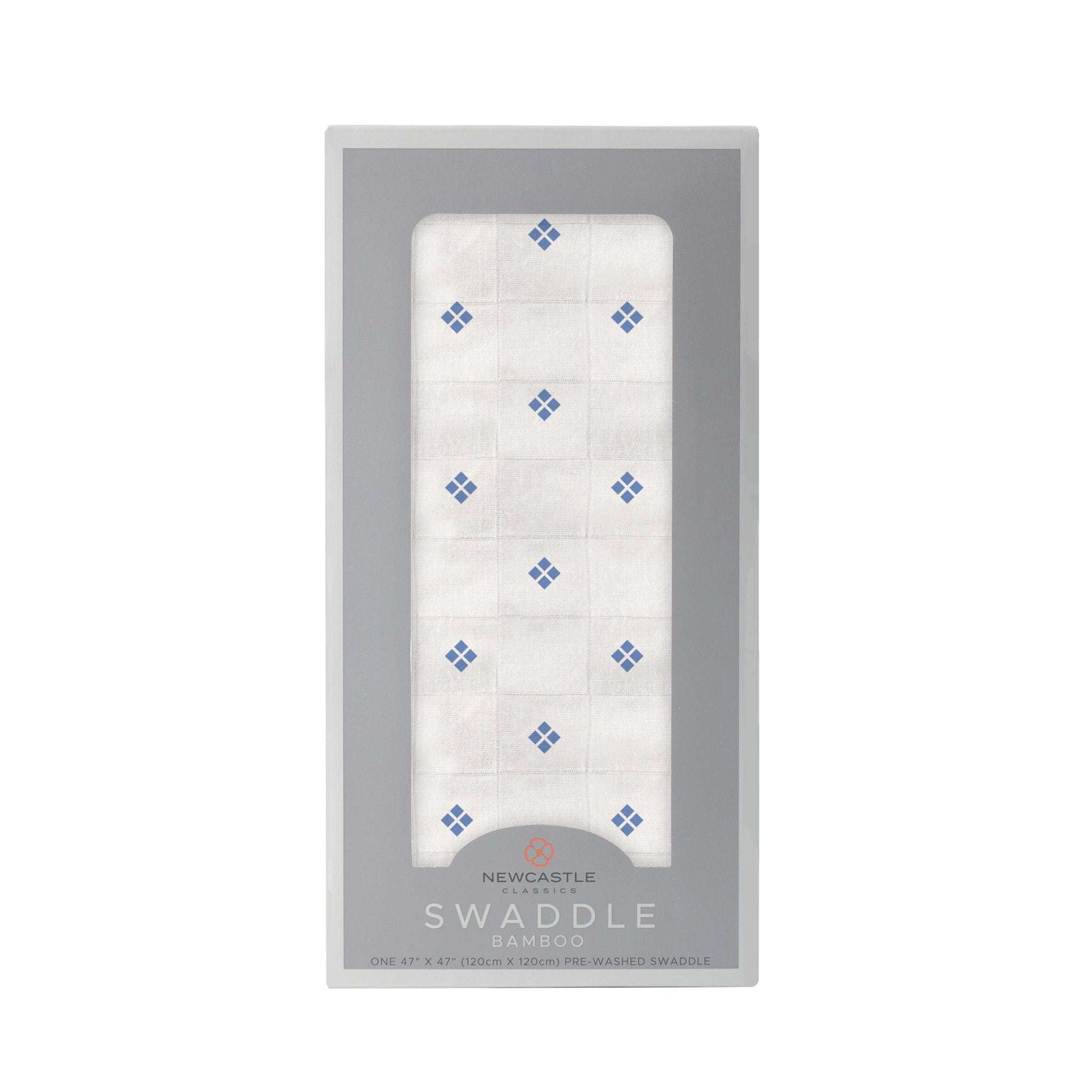 Periwinkle Diamond Polka Dot Muslin Swaddle Blanket Made from Natural Bamboo Fibers Newcastle Classics