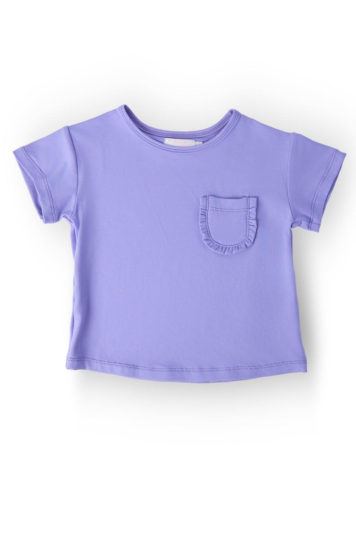 Periwinkle Ruffle Pocket Tee - White, Pink, Purple, Active Shirt, Crop top | Everetts Place