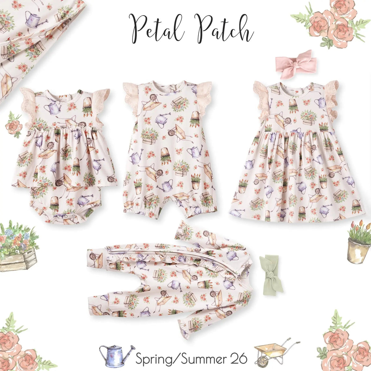 Tesa Babe Petal Patch Baby Girl Dress – Bamboo & Eyelet Garden Dress - 