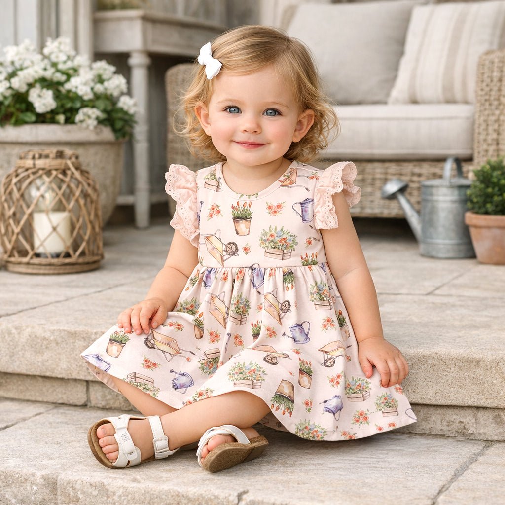 Tesa Babe Petal Patch Baby Girl Dress – Bamboo & Eyelet Garden DressEveretts Place