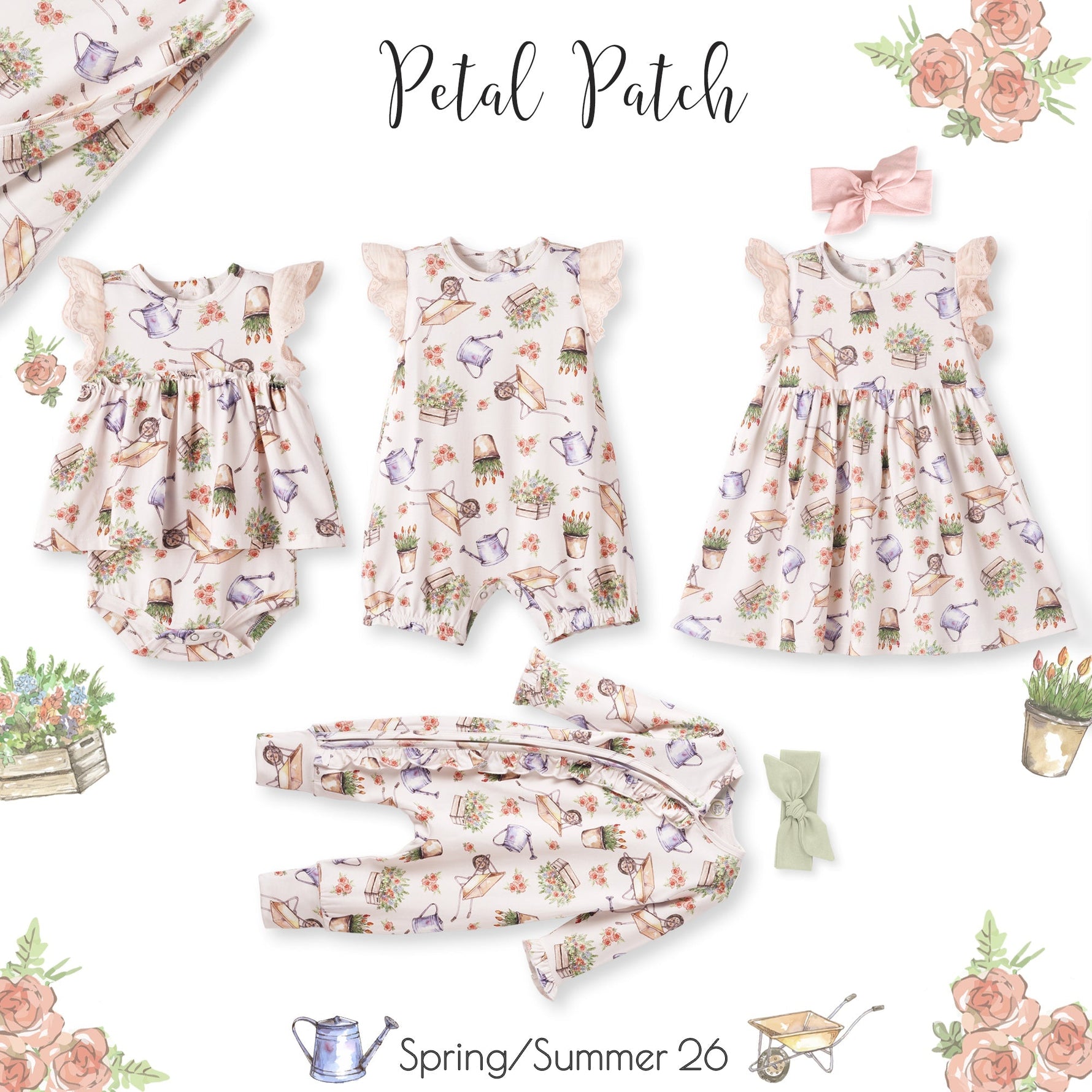 Tesa Babe Petal Patch Baby Girl Romper – Bamboo One - Piece with Eyelet - 