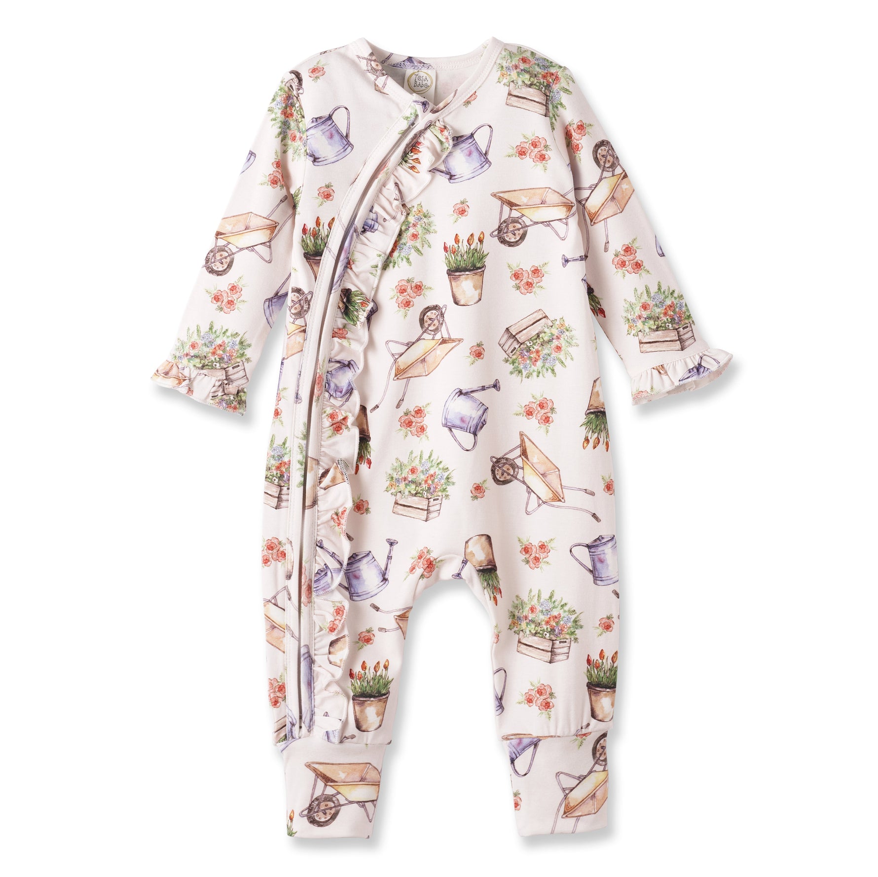 Tesa Babe Petal Patch Baby Girl Romper – Bamboo with Convertible CuffsEveretts Place