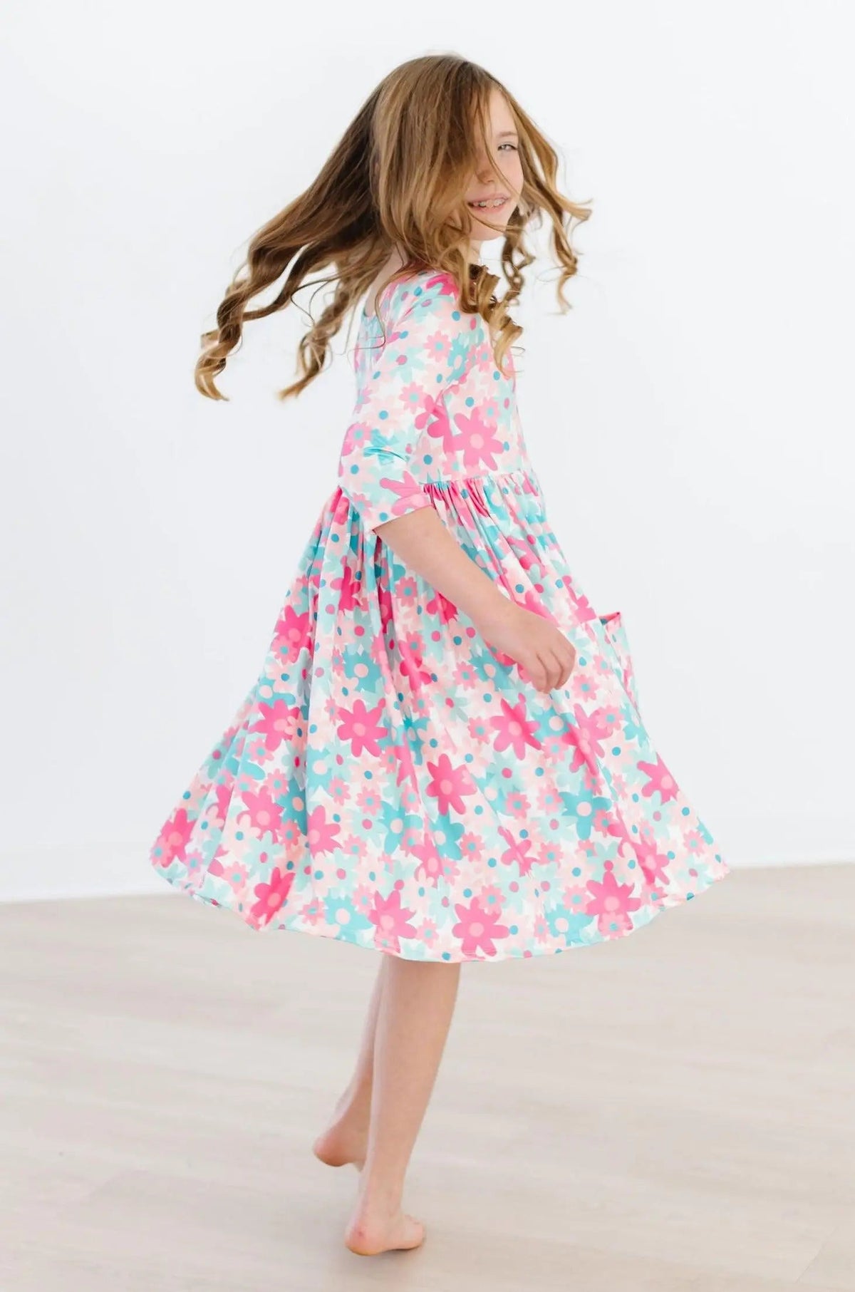 Mila & Rose ® Petal Perfection 3/4 Sleeve Pocket Twirl Dress - 