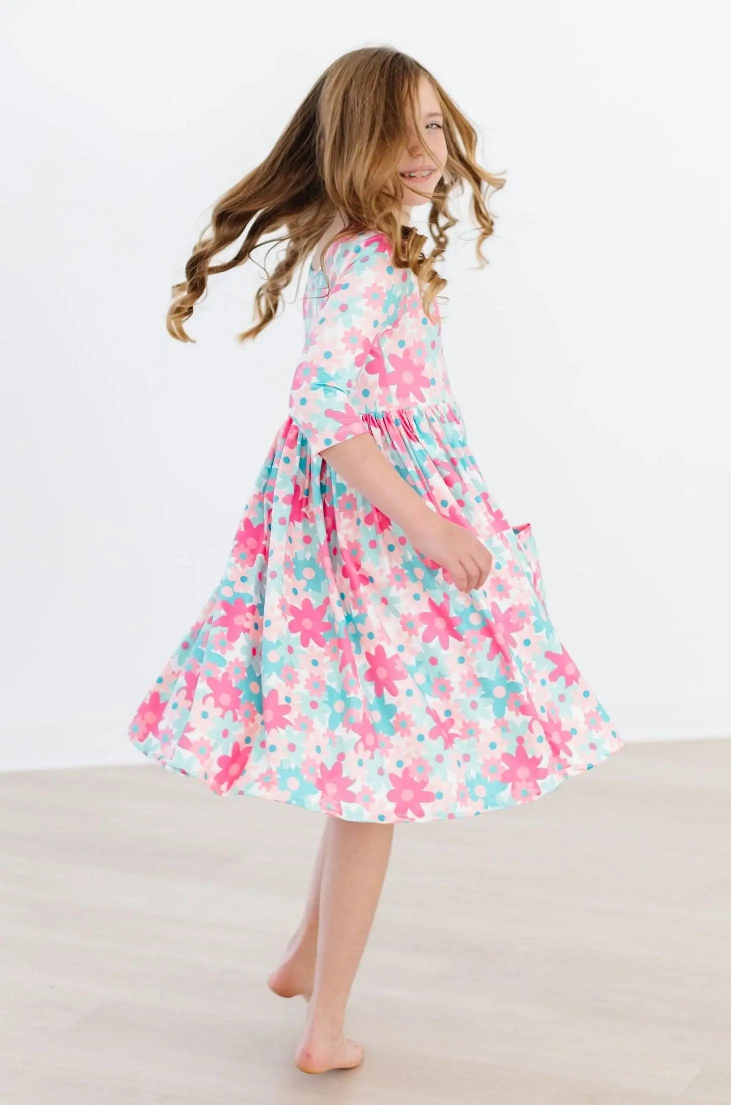 Mila & Rose ® Petal Perfection 3/4 Sleeve Pocket Twirl Dress - 