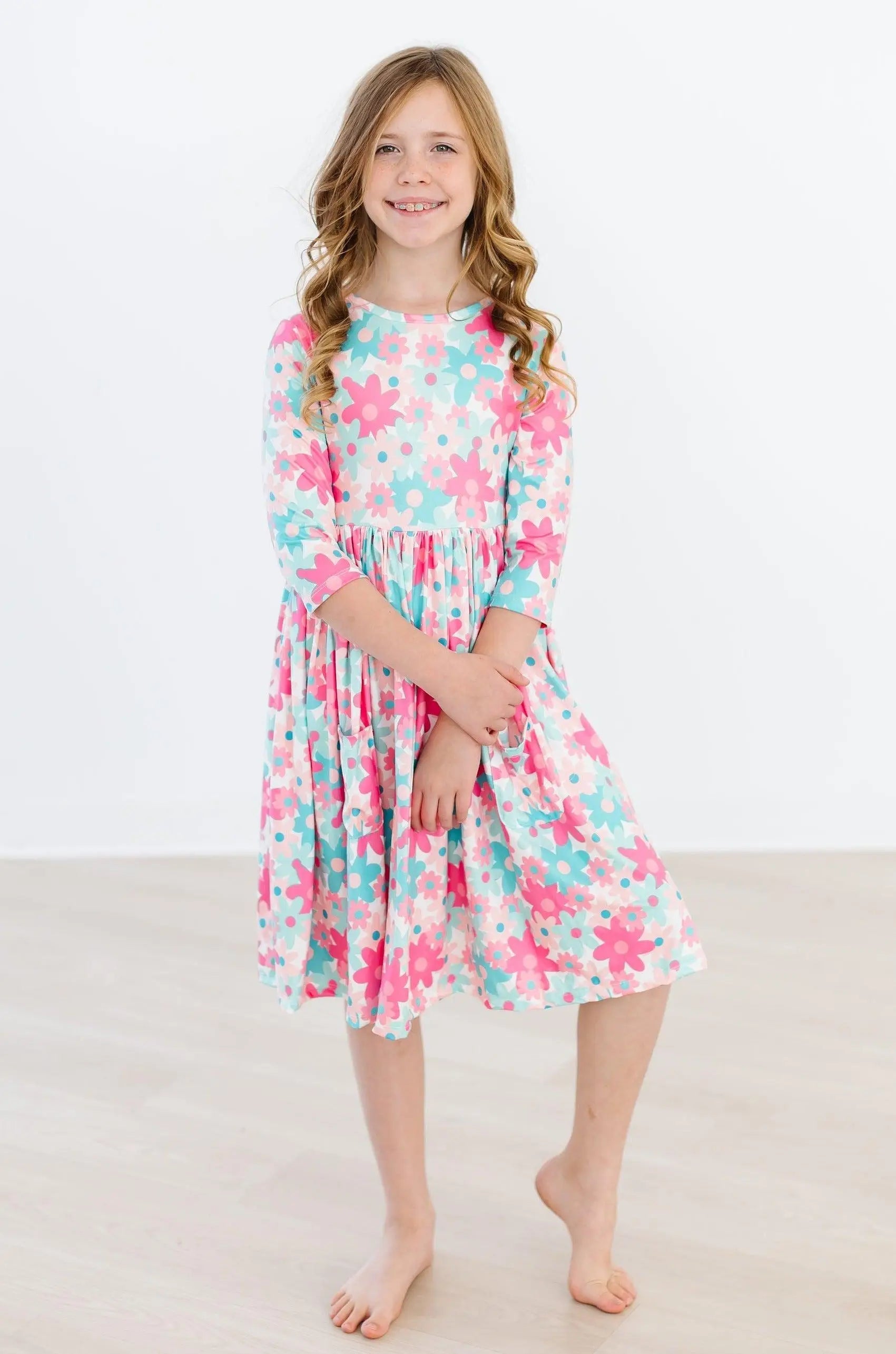 Mila & Rose ® Petal Perfection 3/4 Sleeve Pocket Twirl Dress - 