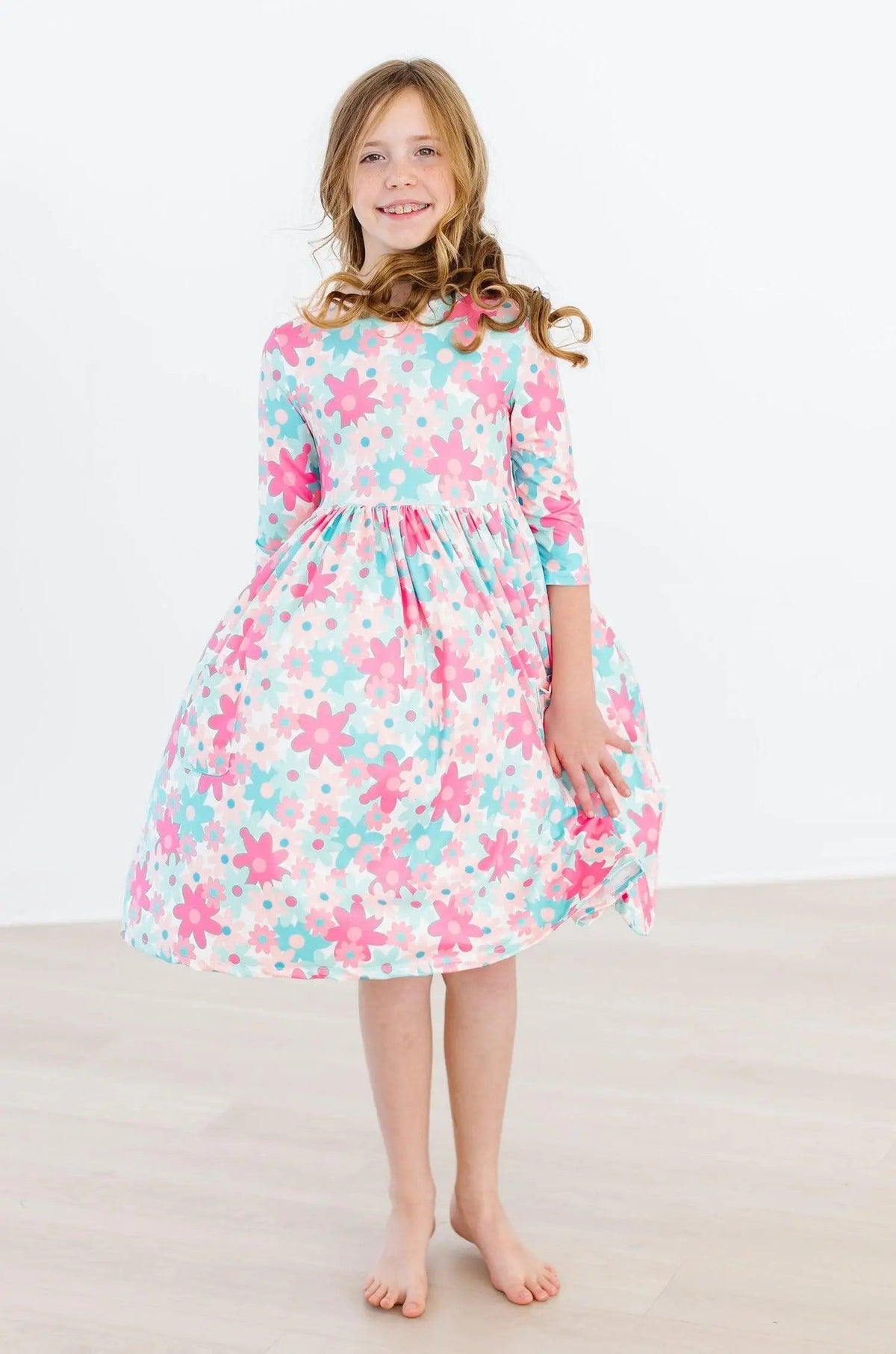 Mila & Rose ® Petal Perfection 3/4 Sleeve Pocket Twirl Dress - 